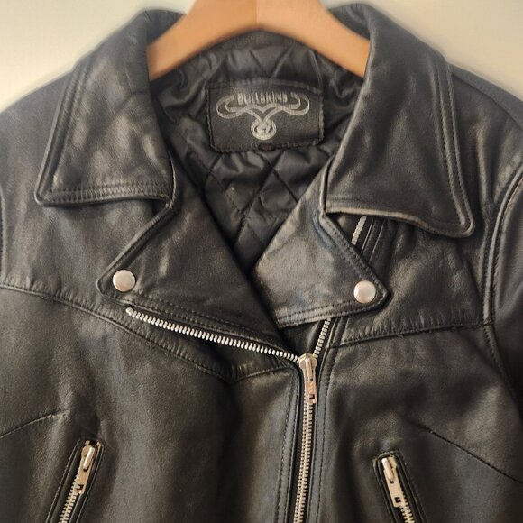 Vintage Bullskins Black Leather Jacket Biker Rocker Motorcycle Moto Womens 14 - Picture 8 of 16